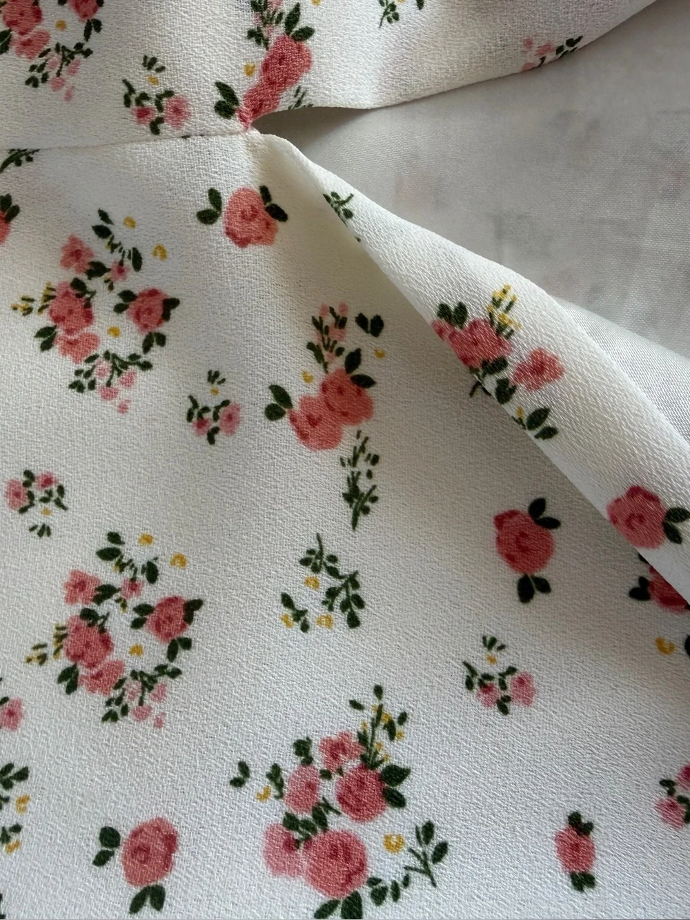 Romantic Cream Midi-length Dress with Pink Floral Print